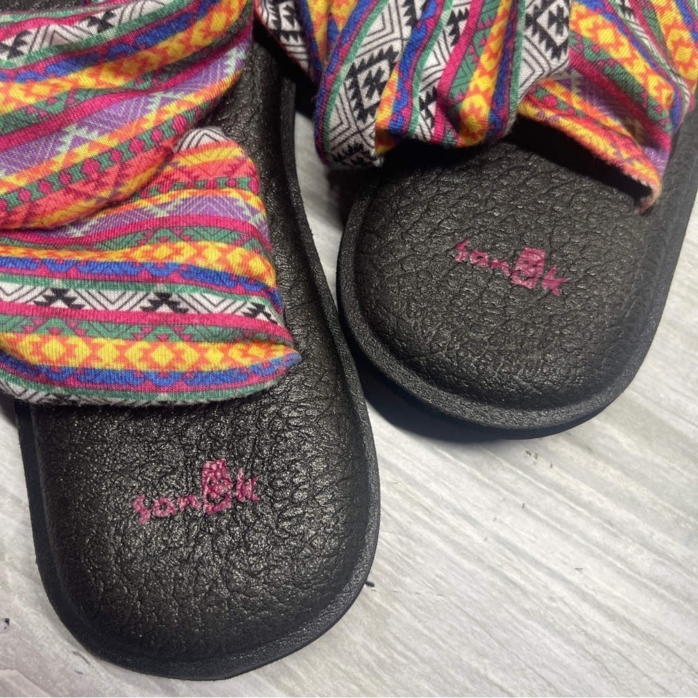 Sanuk Multicolor Geometric Fabric Yoga Mat Thong Sling Back Sandal Womens Size 8 - Picture 8 of 11
